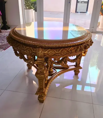 Ornate Gold Round Table with marble Top