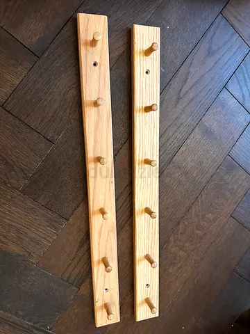 Pair of Solid Wood Wall Peg Rails / Coat Racks - 6 Pegs Each