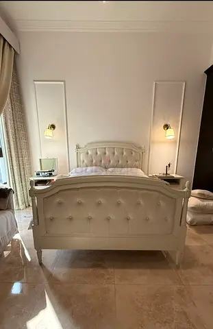 Pottery Barn White Tufted Queen size Bed with Headboard and Footboard, Elegant Classic Design