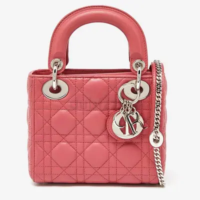 Authentic Dior Pink Cannage Leather Mini Lady Dior Tote