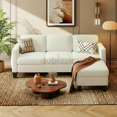 Soft teddy fabric 4 seater L shaped sectional sofa