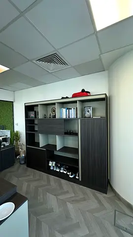 Large Dark Wood Office Bookcase with Storage Cabinets
