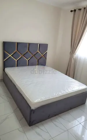 Grey velvet double bed with headboard and mattress - Brand new