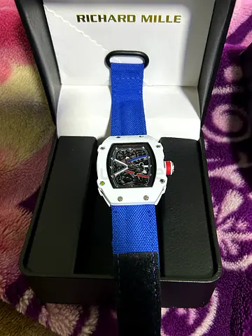 Richard Mille-style Skeleton Dial Sport Watch with Blue Nylon Strap