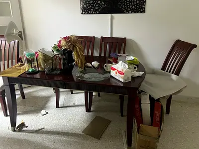 Wooden Dining Table with 6 Matching Chairs - Solid Dark Finish