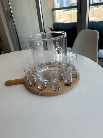 Modern Glass Ice Bucket  Shot Glass Serving Set – Never Used