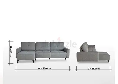Gray L-shaped 4-seater Sofa with Chaise - 270cm W x 162cm D