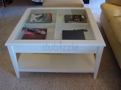 Liarorp White Glass-top Coffee Table with Display Compartments