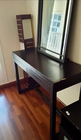Dark wood dressing table with mirror - good condition
