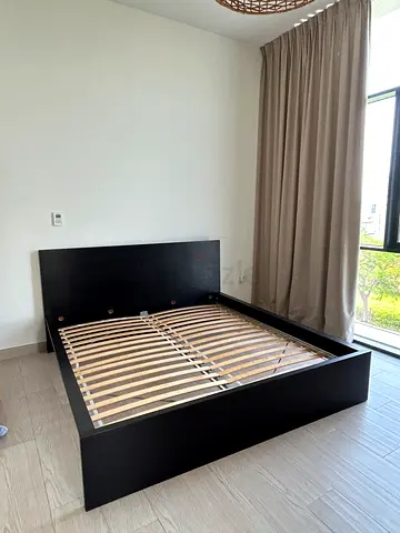 IKEA King Black Wooden Bed Frame with Headboard - Excellent Condition