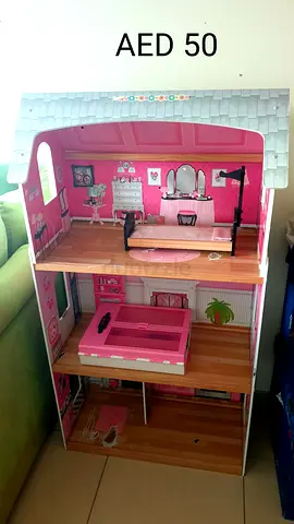 Kidraft Wooden Dollhouse with sme Furniture - Pink, 3-Storey