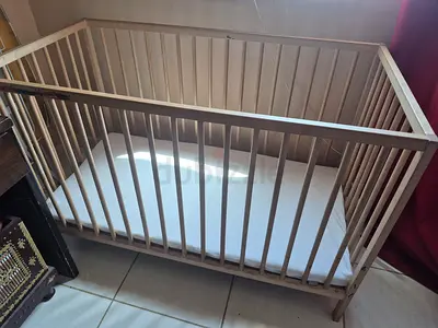 Wooden Baby Crib (Single) with Mattress - Light Oak
