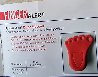 Finger Alert Door Stopper (Red Foot-Shaped) - Keeps Doors Open Safely, New
