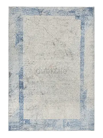 Light Grey  Blue Rectangular Area Rug - Modern Border Design