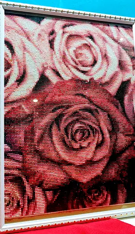 Framed Rose diamond Artwork — Large Decorative Floral Panel