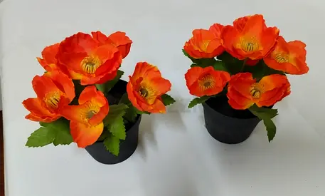 Pair of small artificial orange poppy potted plants (set of 2)