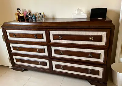 Solid Wood 6-Drawer Dresser / Chest - Dark Brown with White Inlay