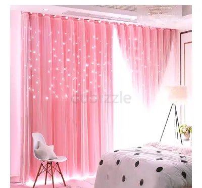 Pink Sheer Curtains with Star Cutouts — Set of 2 (200x270cm)