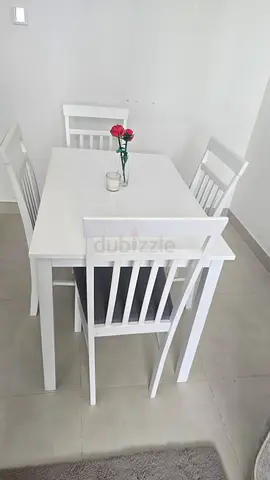 White Wooden Dining Table with 4 Chairs - Compact Set
