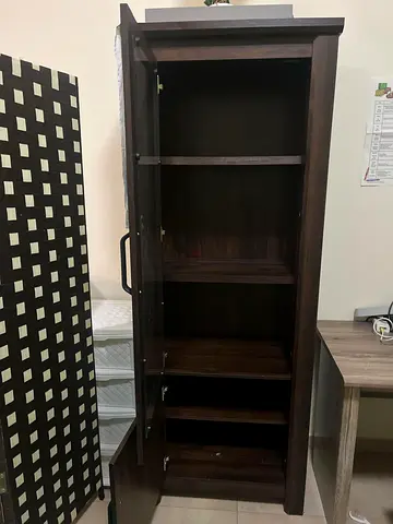 Tall Dark Wood Storage Cabinet / Wardrobe with Shelves