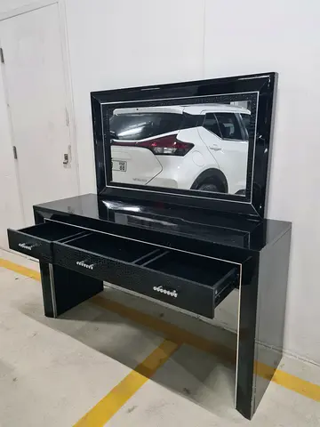 Black glossy dressing table with mirror and drawers - good condition