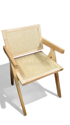 Solid Wood Chair with Woven Rattan Seat and Back — Light Natural Finish