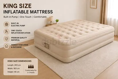 King Size Inflatable Air Mattress with Built-in Pump