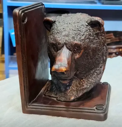 Wooden Resin Bear Head Sculpture 13x17x14cm
