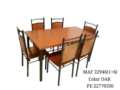 Oak Effect 6-Seater Dining Table with Metal Frame (1+6)