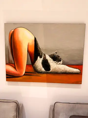 Original Figurative Painting of Woman with Cat (Canvas Wall Art) Art !