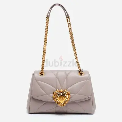 Authentic Dolce  Gabbana Beige Quilted Nappa Leather Large Devotion Shoulder Bag