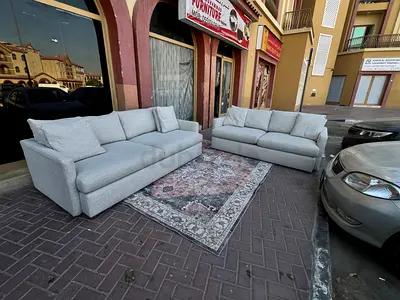 CrateBarrel Lounge Deep Original Sofa Beige Light Grey 3-Seater Sofa Set (2pcs) — Good Condition