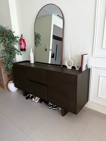 Dark Wood Shoe Cabinet with Mirror - 4 Drawers, Modern Entryway Storage