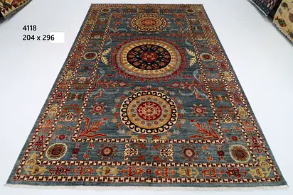 2x3m Hand knotted Afghan Wool carpet Large Traditional Middle Eastern Rug - 204 x 296 cm