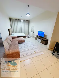 Furnished studio apartment for monthly rent, spacious, in Al Rashidiya, Ajman.