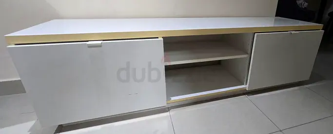 Low White TV Entertainment Unit with Storage Cabinet (Modern, Minimal)