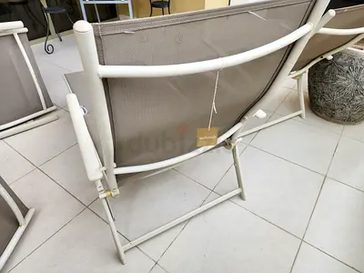 Set of 4 White Metal Frame Outdoor Sling Lounge Chairs - Good Condition