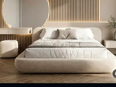 Modern Upholstered Platform Bed with Curved Headboard (Queen)