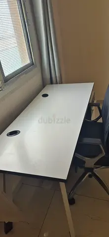 White Office Computer Desk with Cable Management Holes - Good Condition