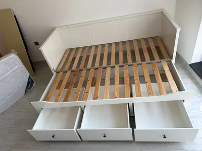 Ikea White wooden daybed with three under-bed drawers