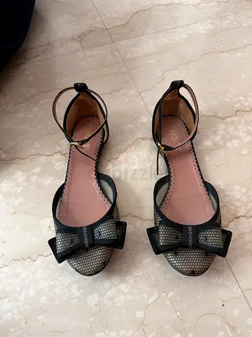 Black Bow Ankle-Strap Heels - Size 36 , Light Use