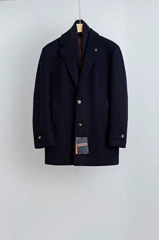 ZegnaMens Navy Wool Blend Single-Breasted Coat -