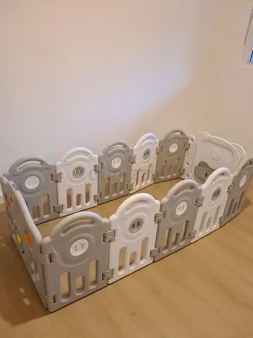 Foldable Baby Playpen / Safety Play Yard - Neutral Grey/White
