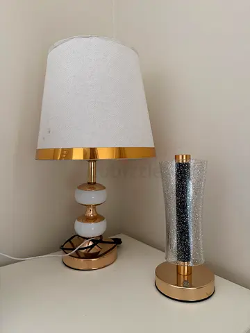 Pair of Gold  White Bedside Lamps with Fabric Shade (Used)