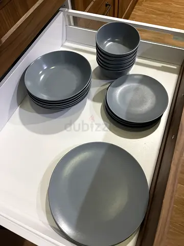 IKEA Grey Stoneware Dinnerware Set - Plates and Bowls (24 pcs)