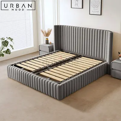 Modern Velvet Upholstered King Bed Frame with Vertical Channel Headboard (Grey)