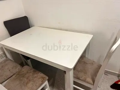 White Dining Table with 4 Chairs - Used, Sturdy
