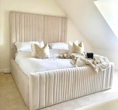 Headboard Designe Queen size fully customisable bedframe in soft Fabric storage can be installed