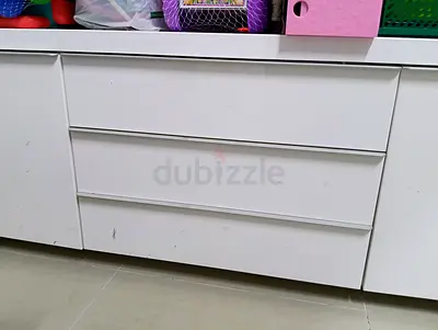 White Low Drawer Cabinet / TV Console with 3 Drawers and 2 huge storing places
