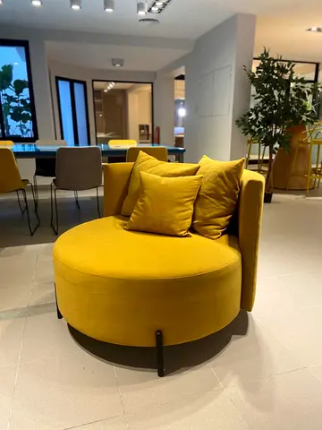 Round Mustard Accent Chair with Cushions - Modern Lounge Chair